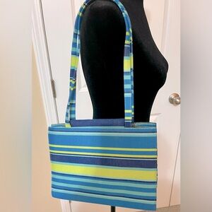 Blue and Green Striped Handbag